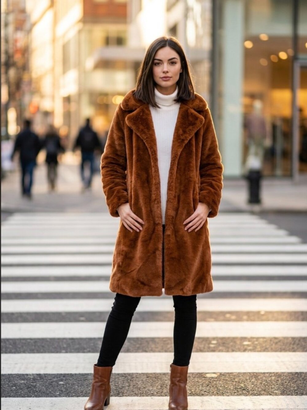 Badgely Mischka Small Bunny Faux Fur Tan Coat EUC